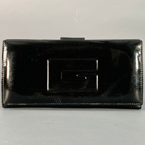 GUCCI Black Embossed Monogram Logo Patent Leather Checkbook Wallet - Picture 1 of 5